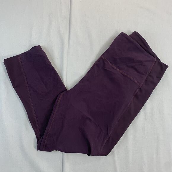 Athleta Pants Womens Small Burgundy Ultimate Dobby Mesh Capri High Rise Gym - Picture 1 of 10